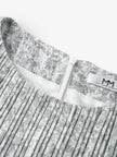 Women's Gray Floral Pattern Round Neck Long Sleeve Belted Dress