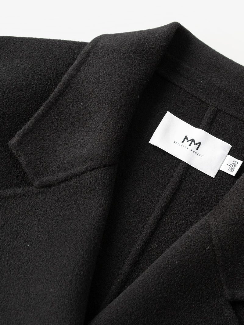 Women's Black 100% Sheep Wool Coat with Belt