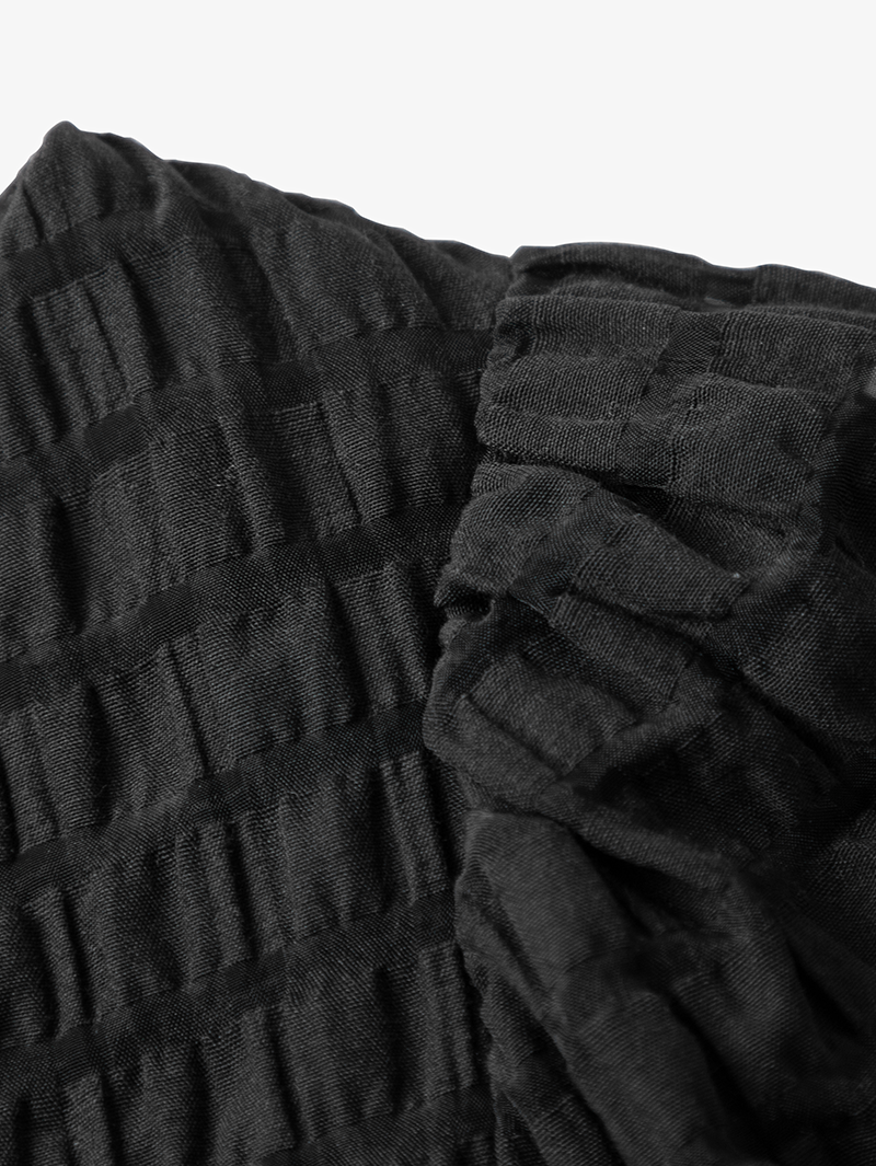 Women's Black V Neck Puff Sleeves Stable Sucker Shirring Smocking Design Dress