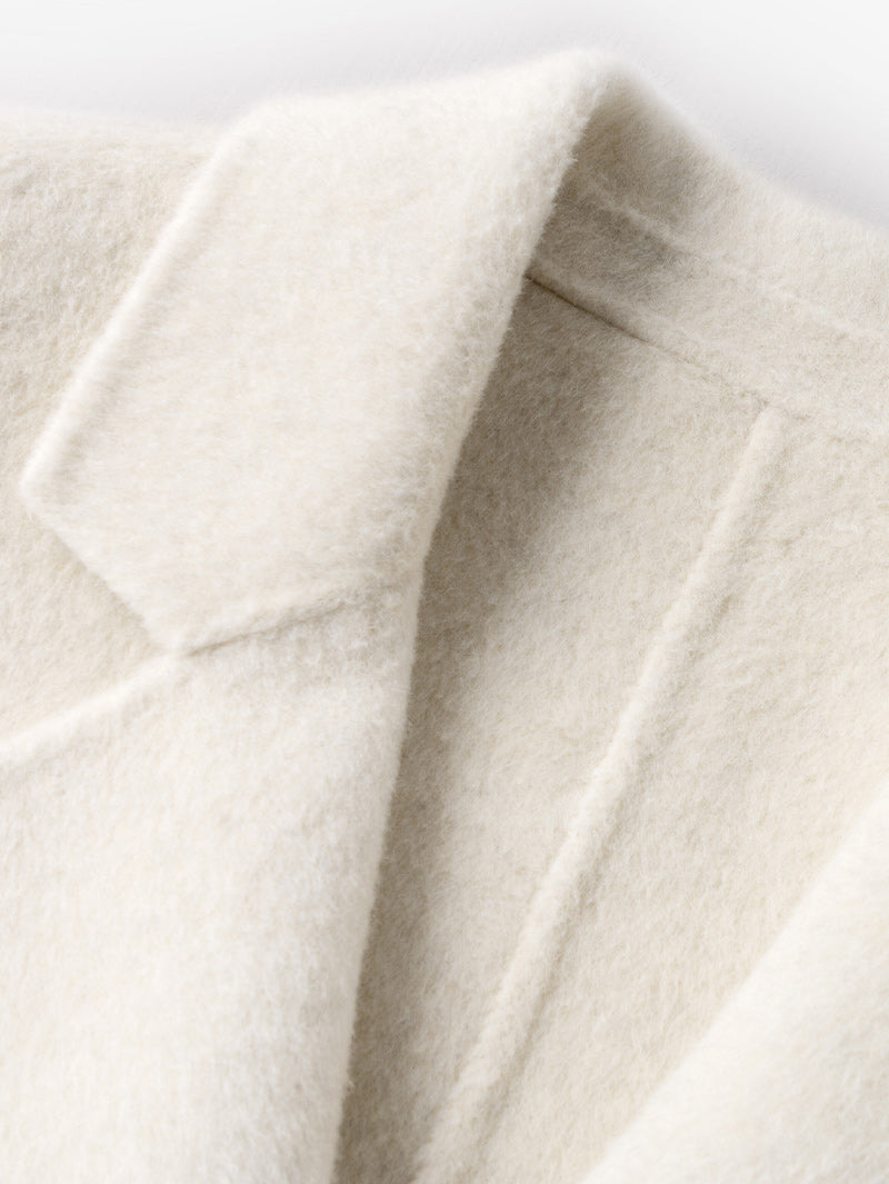 Women's White Notch Lapel Sheep Wool Short Coat