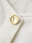Women's Off-White Square Neck Puff Sleeves Button Down Belted Dress