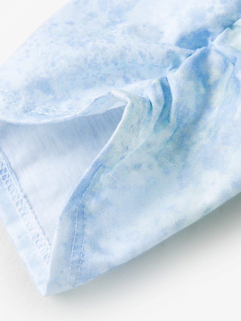 Women's Floral Sky Blue V Neck Pleated Waist Irregular Hem Dress