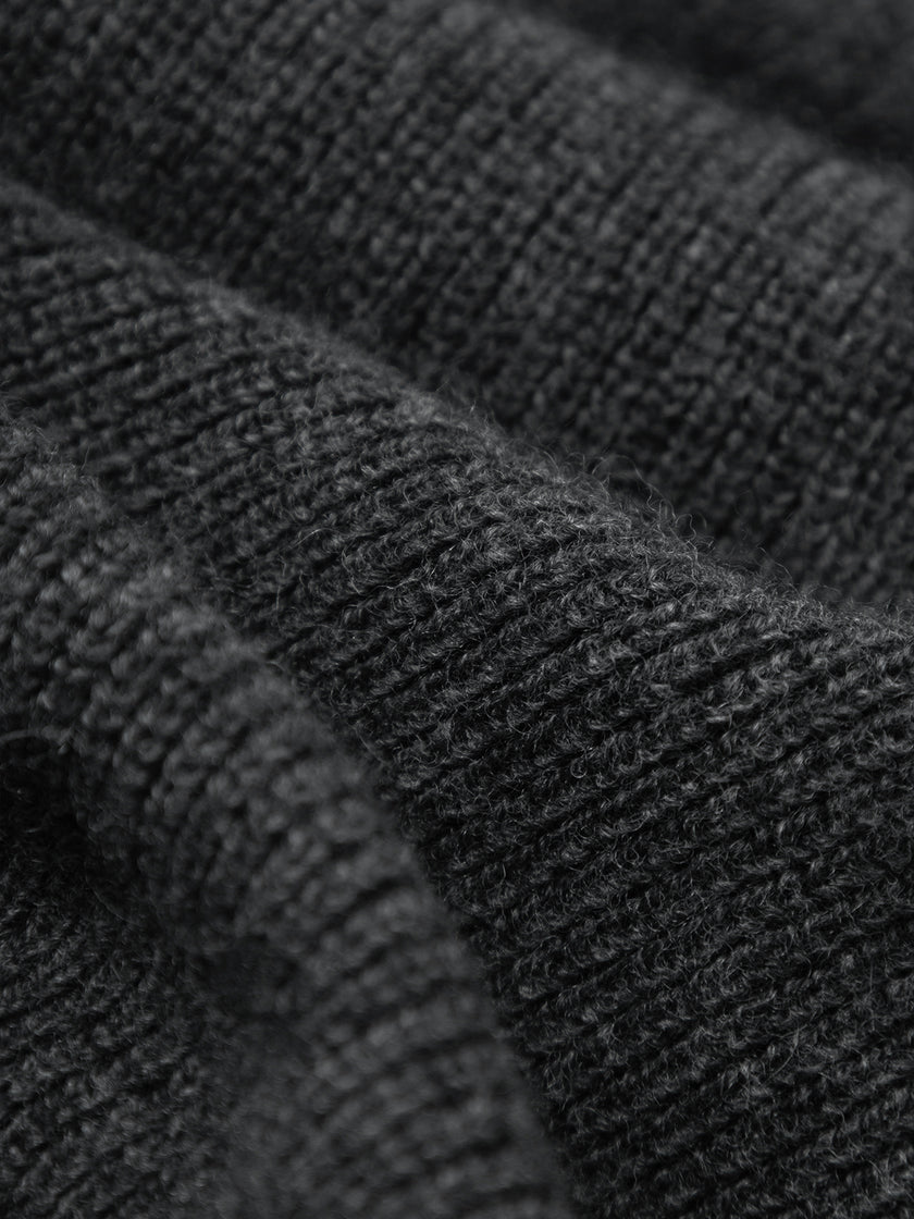 Women's Dark Gray Round Neck Long Sleeve Wool Dress