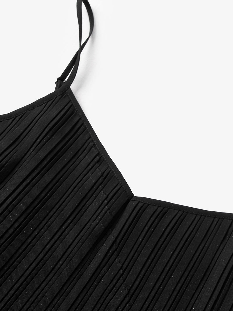 Women's Black V Neck Silver Tiny Shiny Fabric Slip Dress