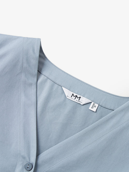Load image 1 in gallery view. Women's Blue V Neck Puff Sleeve Natural Waist Dress
