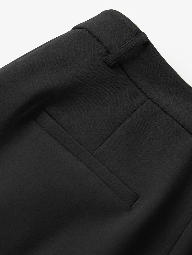 Women's Black Small Leg Trousers Sheep Wool with Belt