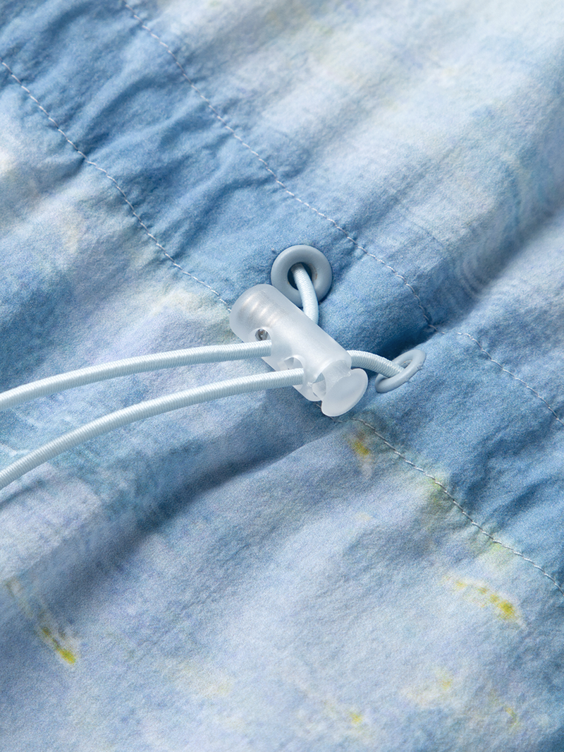 Women's Floral Blue Drawstring Waist Zipper Hoodie Middle Length Jacket