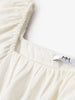 Women's Light Beige Square Neck Puff Sleeves Pleated Fabric Dress