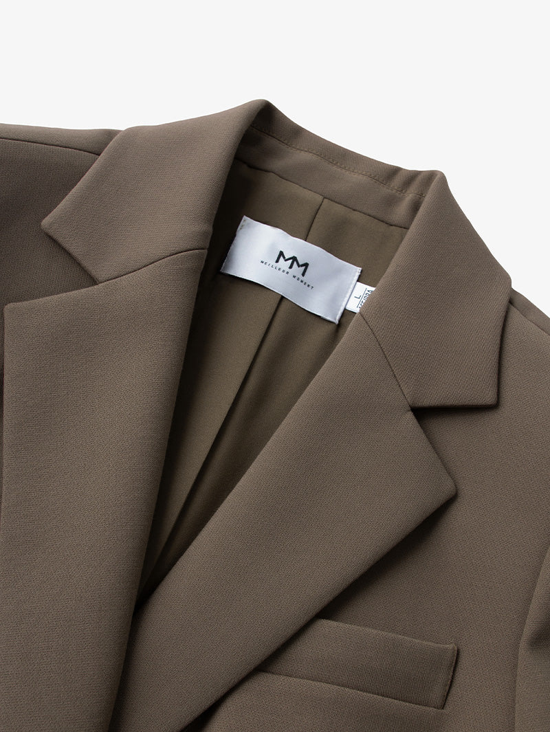 Women's Brown Notch Lapel Long Sleeves Blazer Jacket