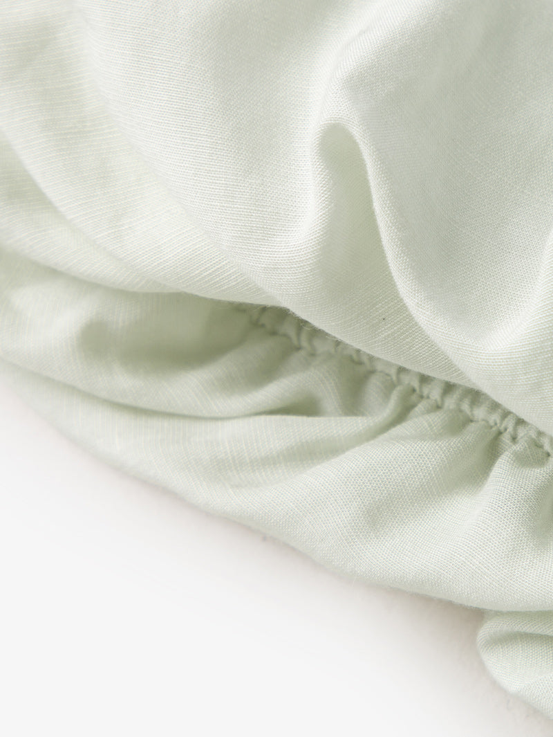 Women's Light Green Round Neck Puff Sleeve Blouse Top