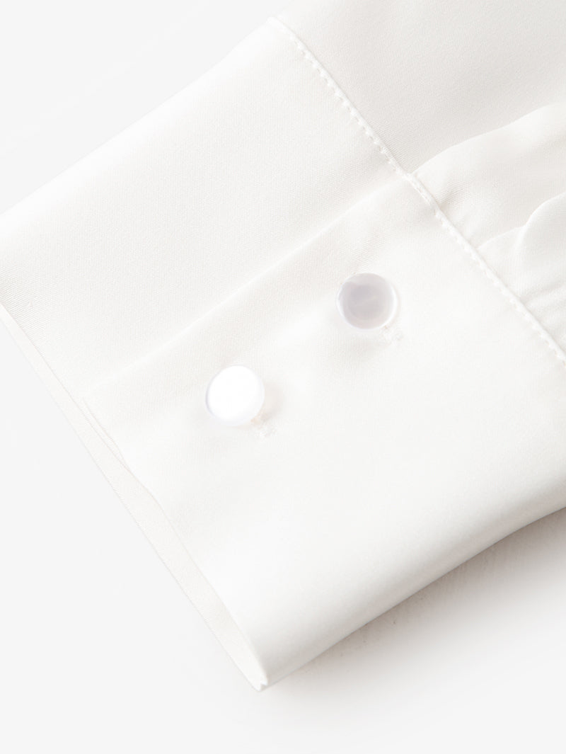 Women's White Notch Lapel Long Sleeves Silk Shirt