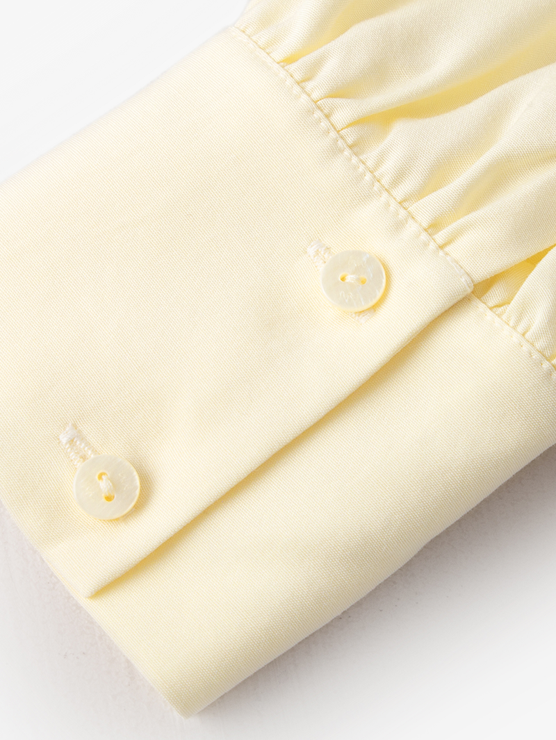 Women's Light Yellow Bow-knot Neck Long Sleeve Acetate Blouse