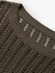 Women's brown ribbed knitted crew neck sweater, 5E7132361.