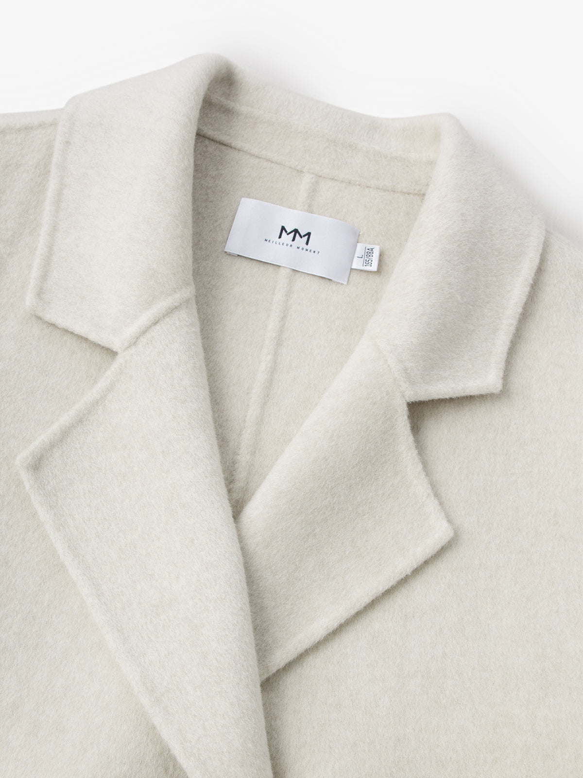 Women's Natural White Notch Lapel Wool Tie Belt Winter Coat