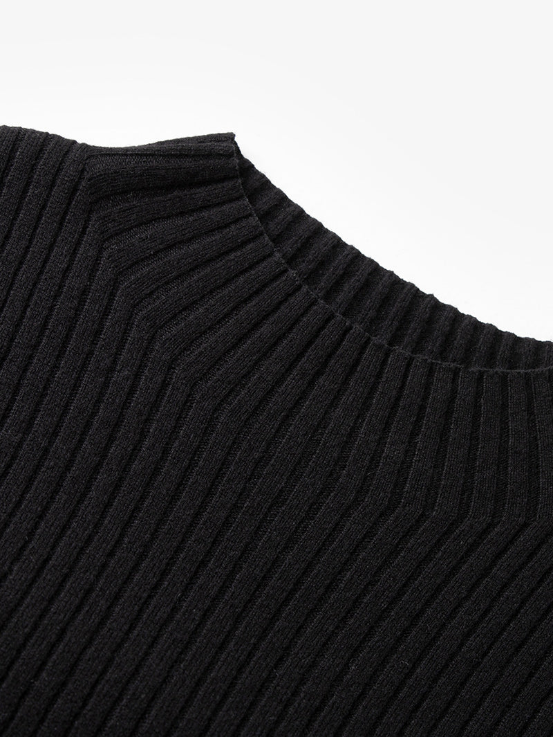 Women's Black Round Neck Sleeveless Wool Knit Dress