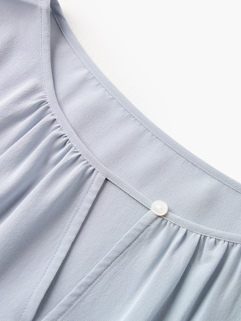 Women's Light Blue V Neck 100% Silk Blouse