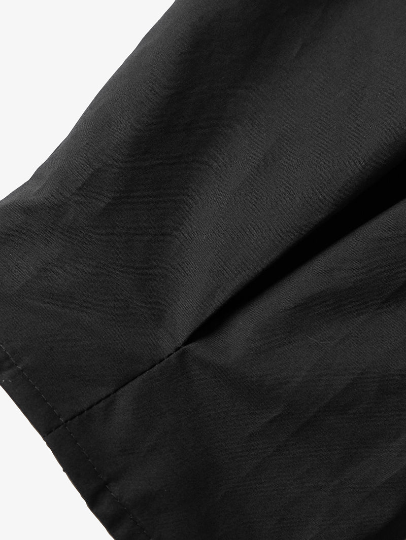 Women's Black Square Neck Puff Sleeves Smooth Vinegar Dress