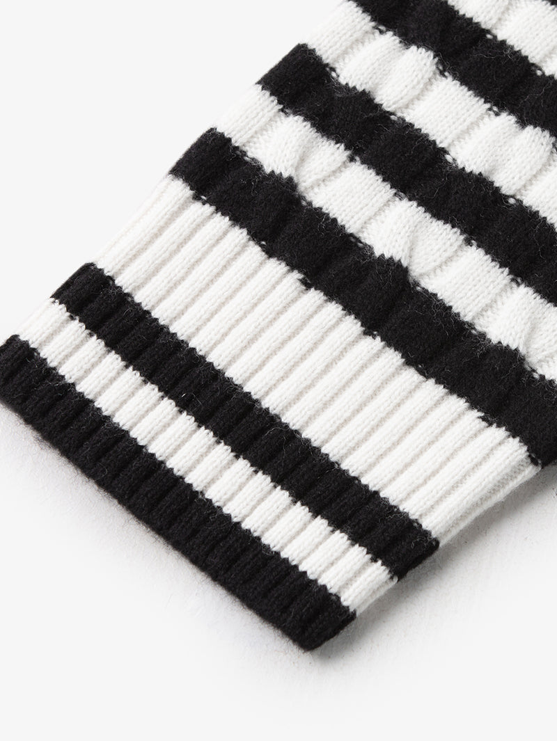 Women's Black White Stripe Turtleneck Long Sleeve Sweater Dress