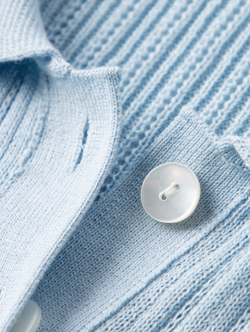 Women's Sky Blue Polo Neck Short Sleeves Knit Top