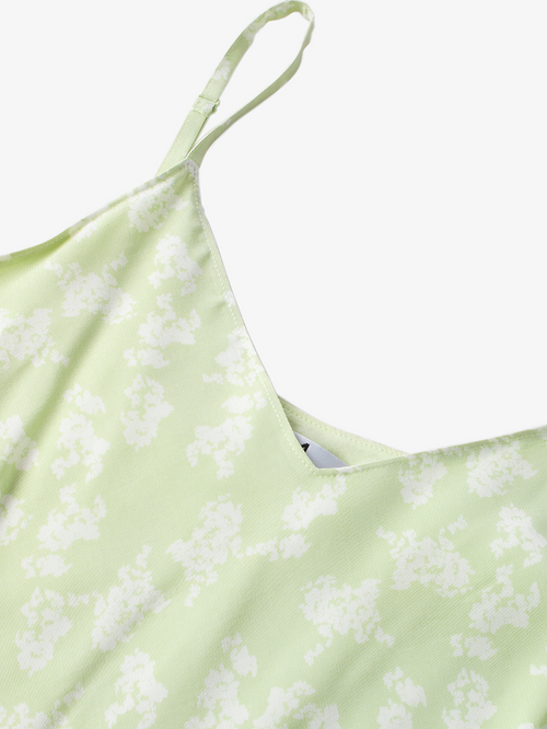Load image 1 in gallery view. Women's Green FloralV Neck Slip Dress