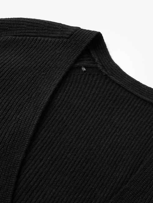 Carica immagine 1 in visualizzazione galleria. Women's Black V Neck Long Sleeve Wool Sweater