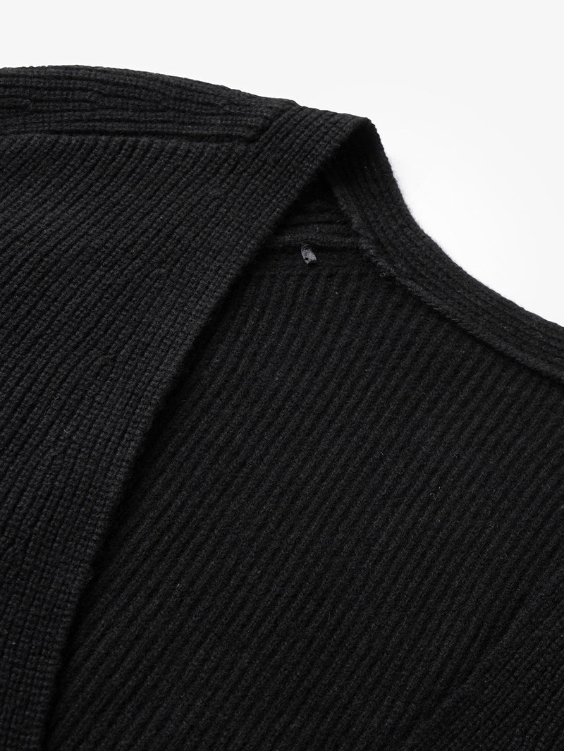Women's Black V Neck Long Sleeve Wool Sweater