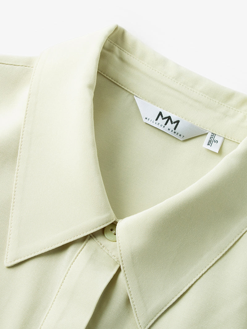 Women's Light Green Stand Collar Short Sleeves Button Down Dress