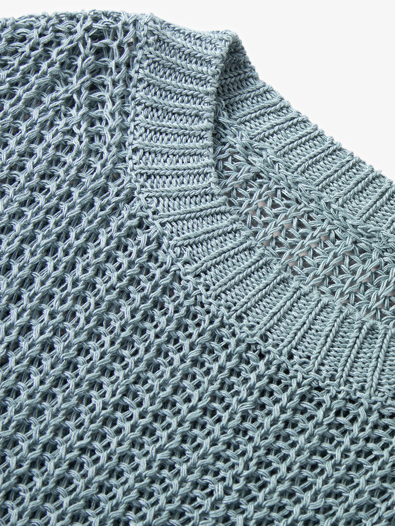 Women's Blue Round Neck Long Sleeve Sweater