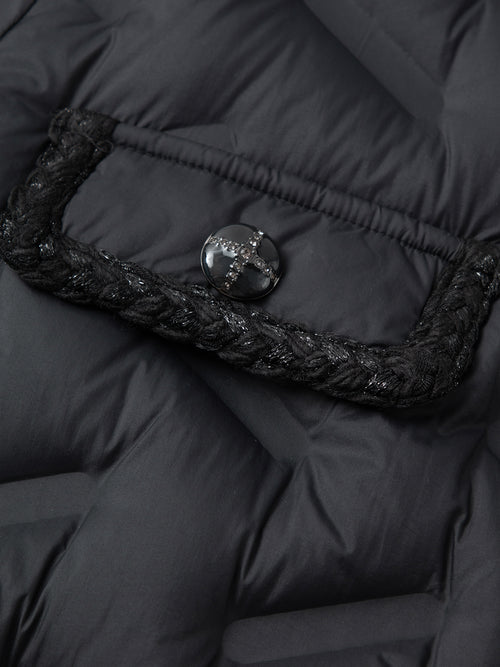Carica immagine 1 in visualizzazione galleria. Veste légère en duvet noire à col rond et manches longues