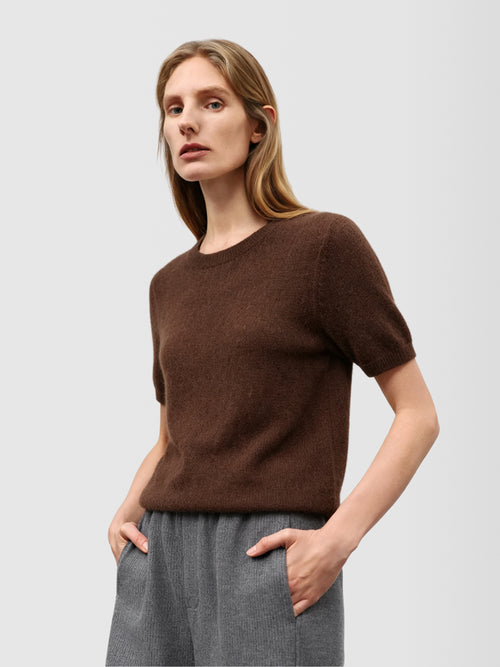 Load image 1 in gallery view. Lightweight Cashmere-Silk Short-Sleeve Sweater