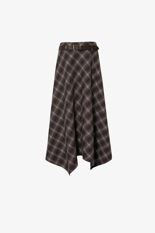 Load image 1 in gallery view. Belted Plaid Handkerchief Maxi Skirt