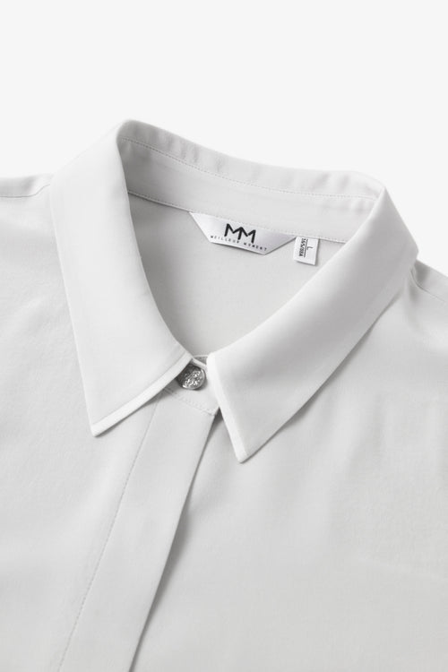 Load image 1 in gallery view. 100% Mulberry Silk Relaxed-Fit Structured Shoulder Lapel Three-Quarter Sleeve Shirt