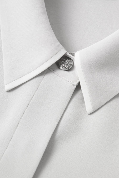 Load image 1 in gallery view. 100% Mulberry Silk Relaxed-Fit Structured Shoulder Lapel Three-Quarter Sleeve Shirt