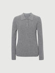 Pull en cachemire à col polo et manches longues gris fumé