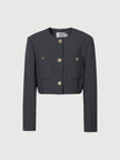 Short tweed jacket, gray, round neck, long sleeves