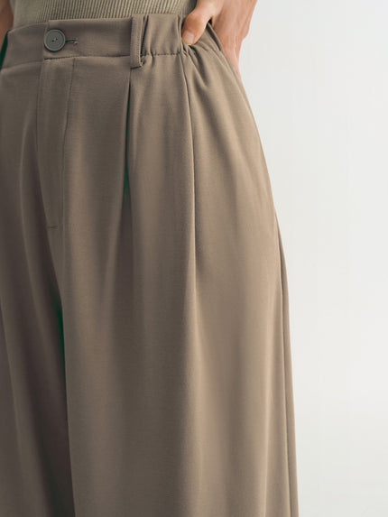 Pantalon large lisse couleur cacao