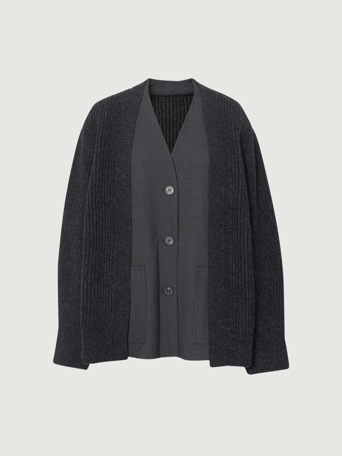 Cardigan en laine à col en V - Gris foncé