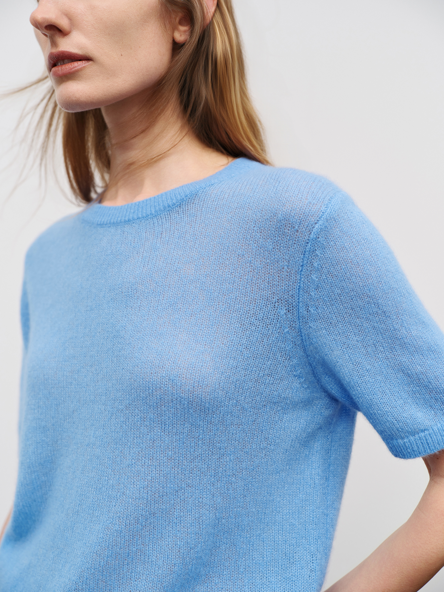 Lightweight Cashmere-Silk Short-Sleeve Sweater