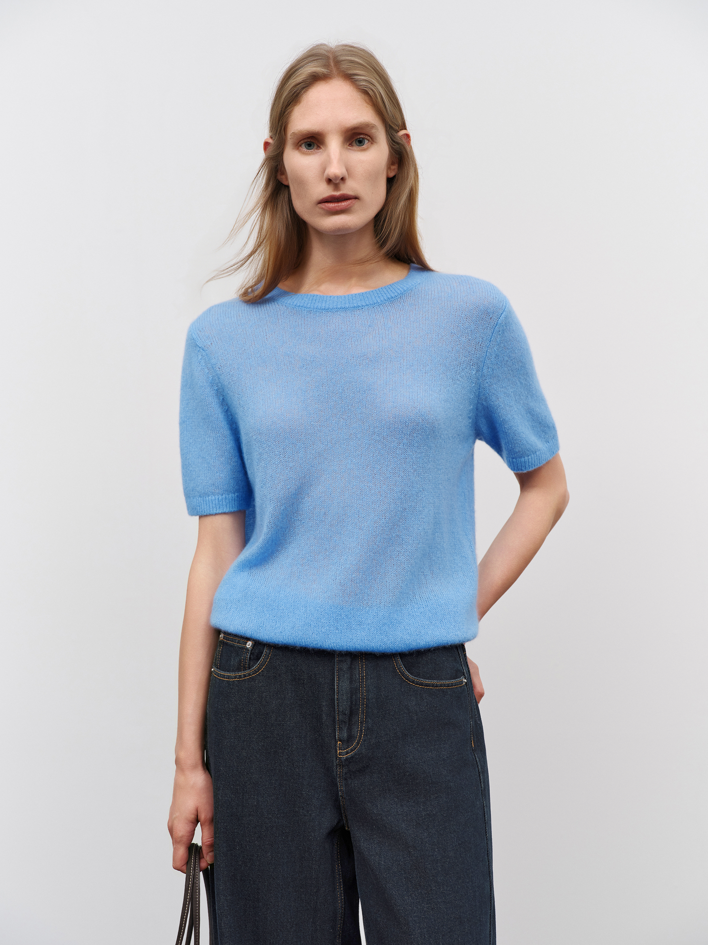 Lightweight Cashmere-Silk Short-Sleeve Sweater