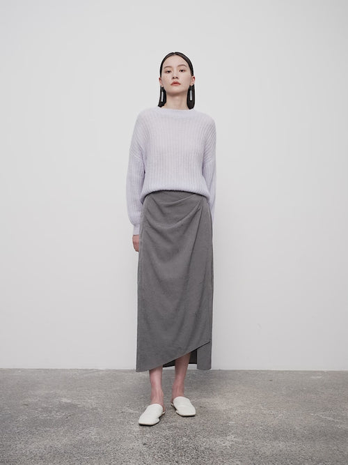 Charger l'image 1 dans la galerie. Women's Gray Elegant Straight Fit Mid Length Skirt