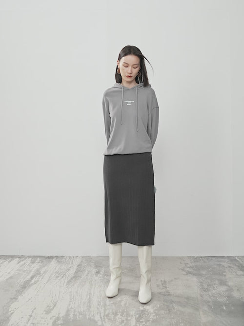 Charger l'image 1 dans la galerie. Women's Winter Dark Gray Straight Fit Elastic Waist Wool Skirt