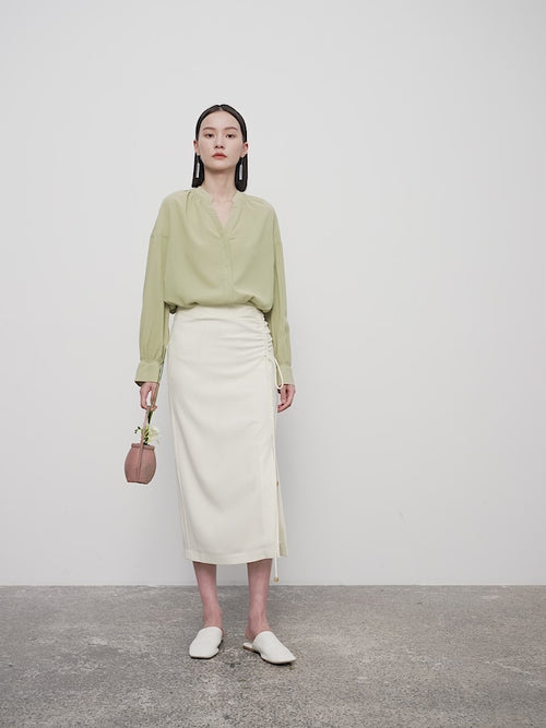 Charger l'image 1 dans la galerie. Women's White Acetate Straight Fit High Waist Warp Skirt