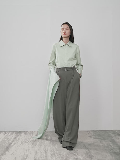 Load image 1 in gallery view. Women's Gray Wide Leg Belted Winter Trousers