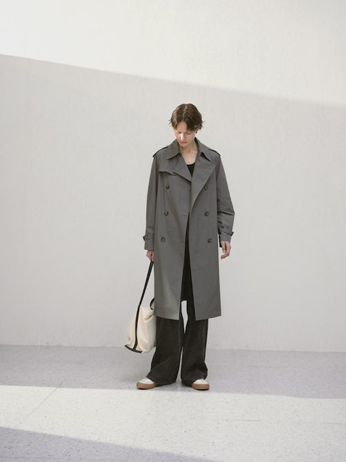 Load image 1 in gallery view. Smoke gray winter coat with collar, double breasted
