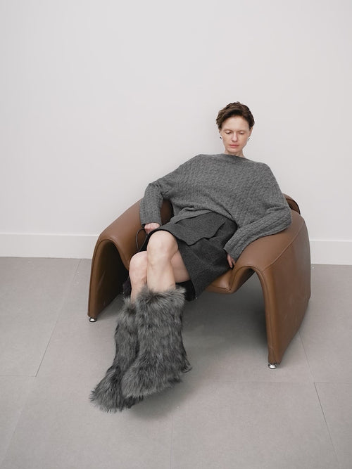 Load image 1 in gallery view. Brown knitted cashmere sweater