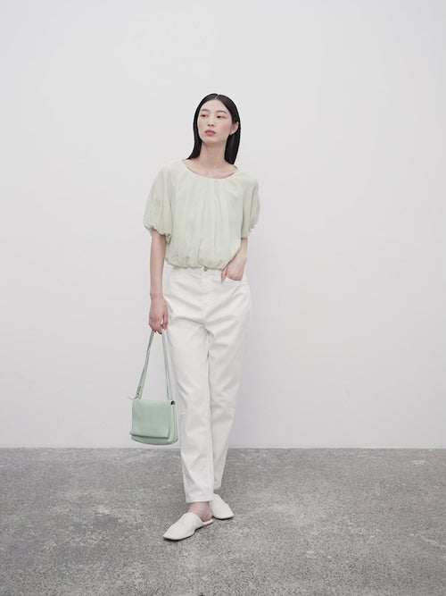 Charger l'image 1 dans la galerie. Women's Light Green Round Neck Puff Sleeve Blouse Top