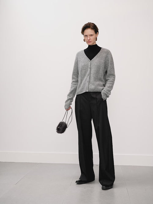 Load image 1 in gallery view. Gray cashmere V-neck cardigan with buttons