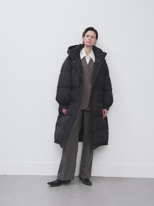 Load image 1 in gallery view. Women's Black Oversize Silhouette Goose Puffer Jacket with Hood