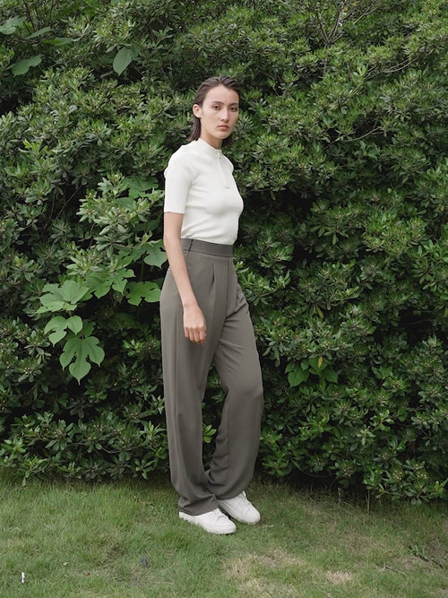 Load image 1 in gallery view. Brown-khaki straight-cut pants