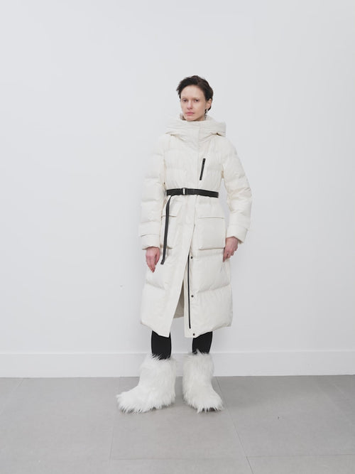Load image 1 in gallery view. Women's White Waterproof Goose Long Puffer Jacket